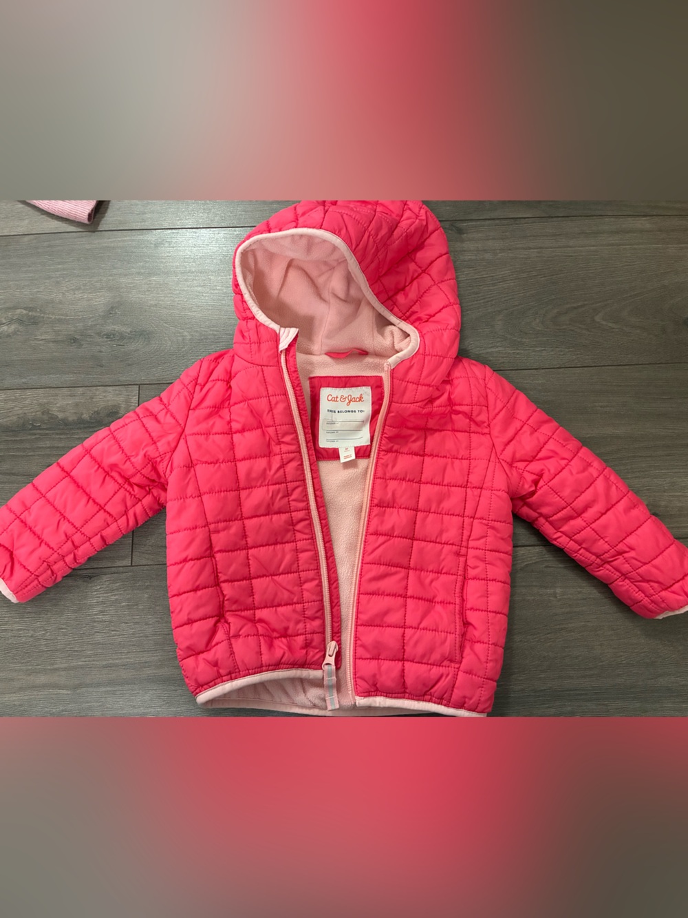 Cat & Jack Bright Pink Quilted Hooded Puffer Jacket